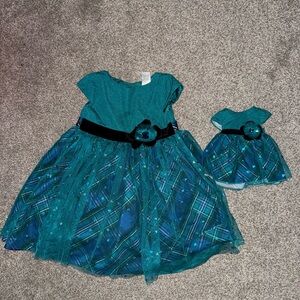 Dollie & Me Teal Dress with Velvet Accents